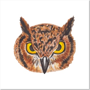 Beautiful watercolor owl with big yellow eyes Posters and Art